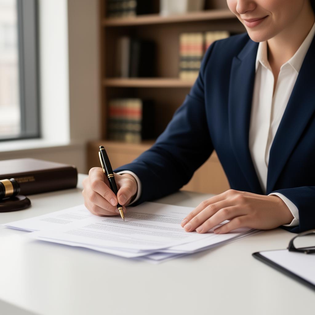 Legal professional reviewing recorded documents